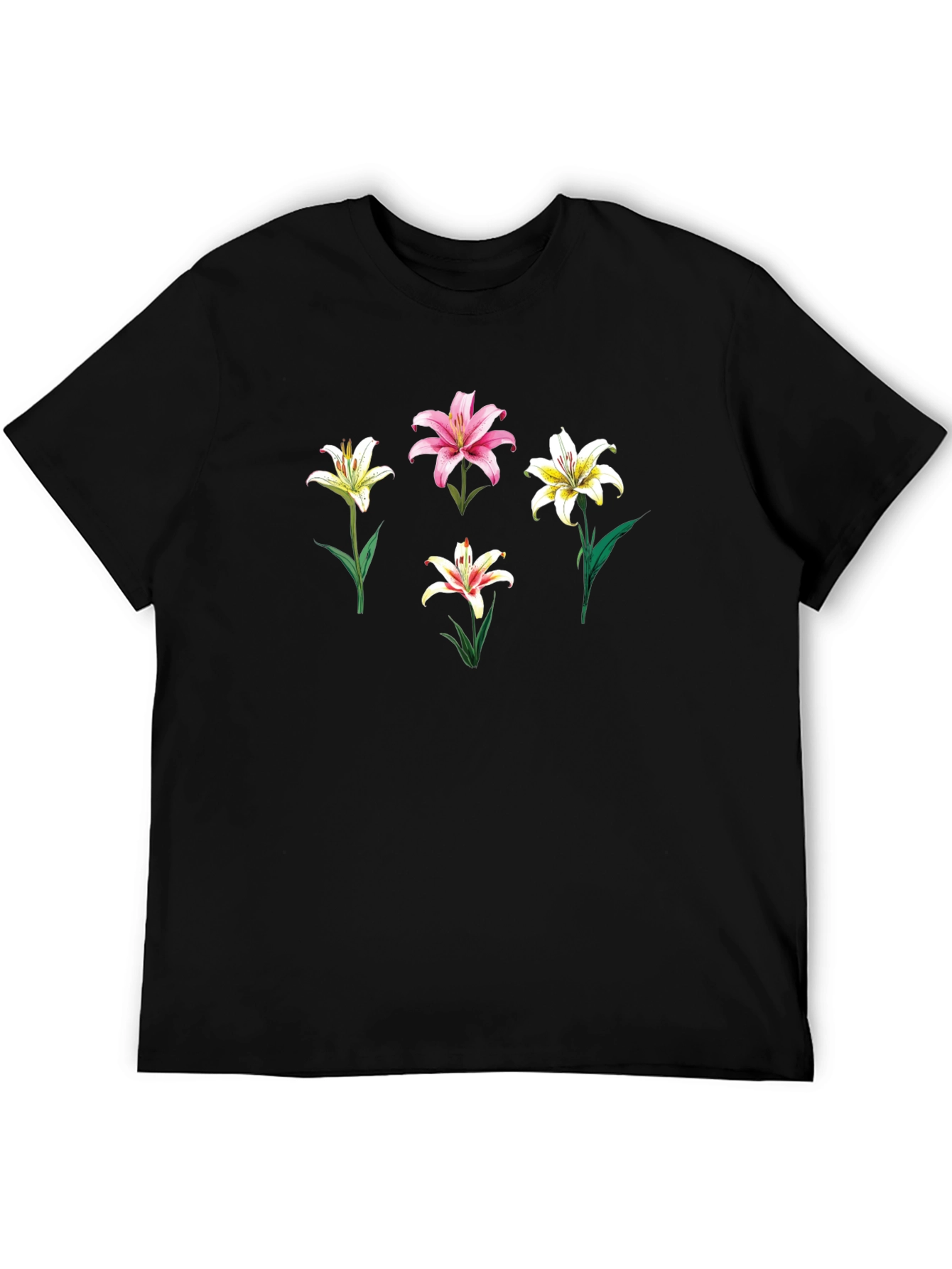 Floral Lily Print Black T-Shirt