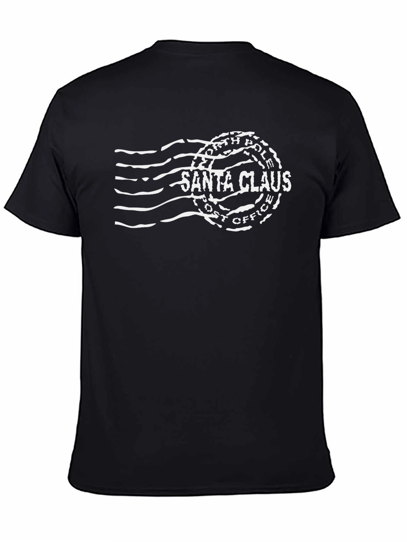 Santa Claus Post Office Stamp Black T-Shirt