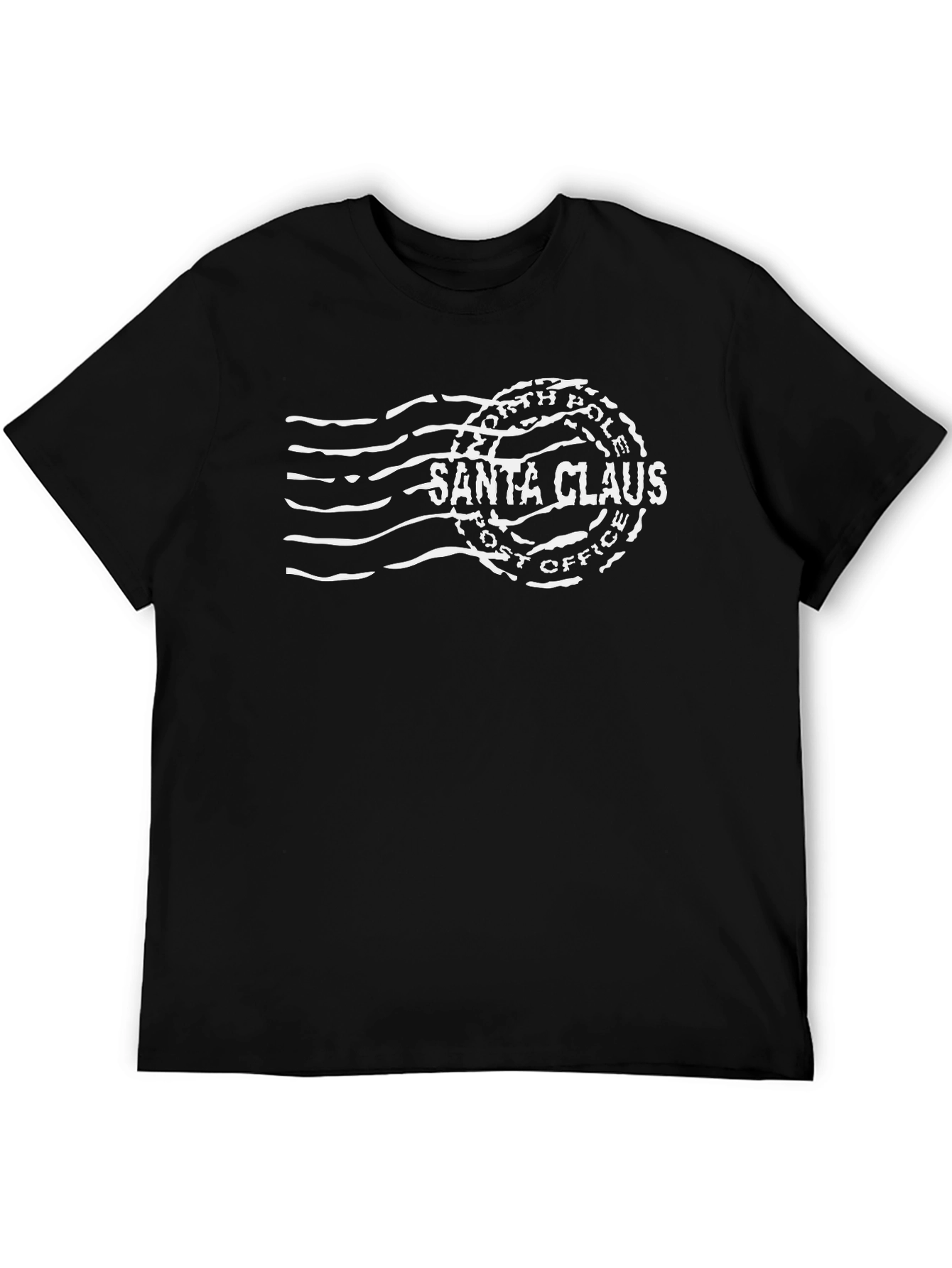 Santa Claus Post Office Stamp Black T-Shirt