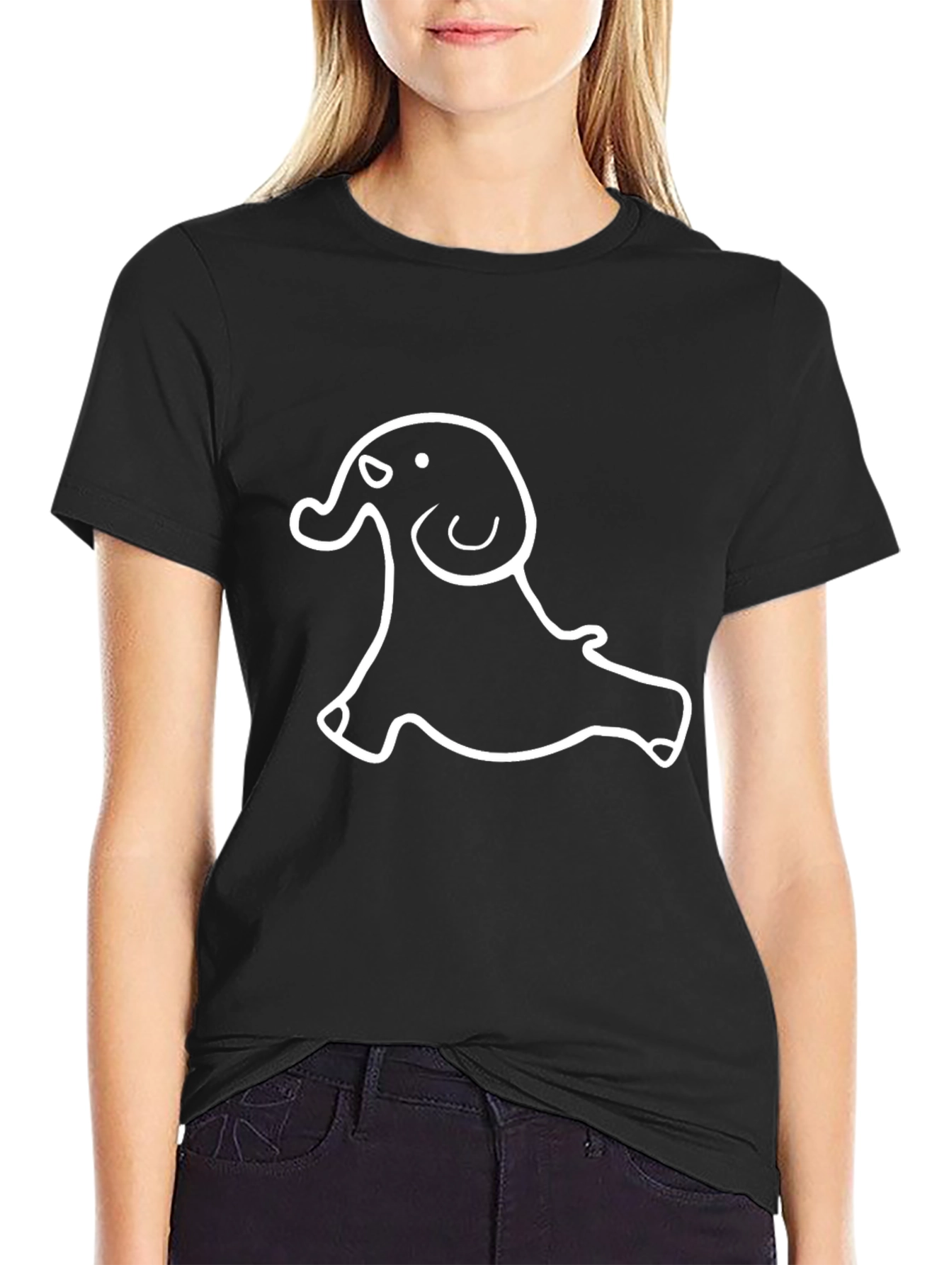Black T-Shirt with White Elephant Graphic