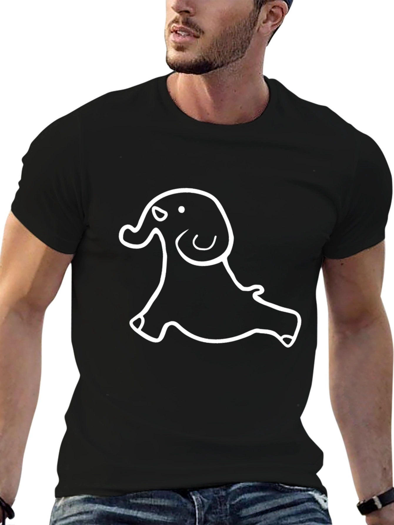 Black T-Shirt with White Elephant Graphic
