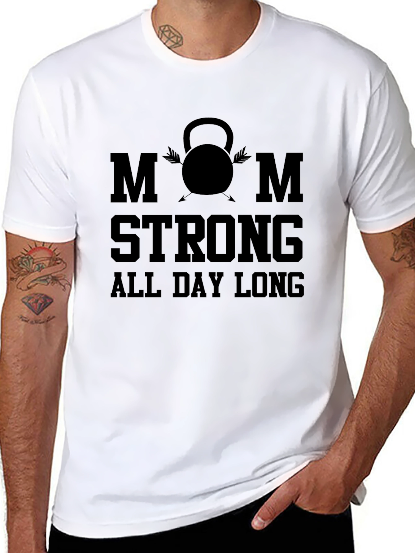 Mom Strong All Day Long Black T-Shirt
