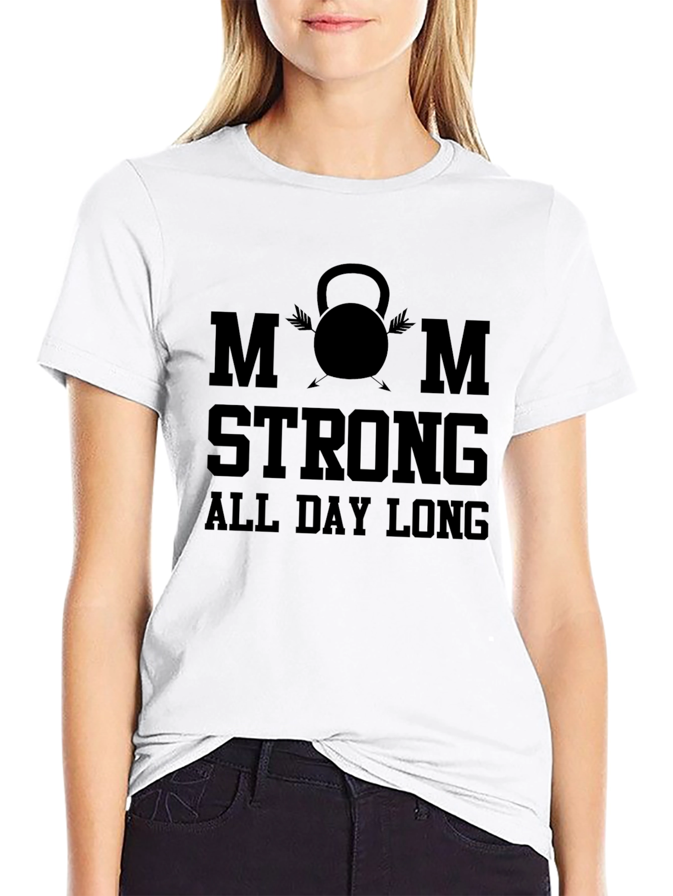 Mom Strong All Day Long Black T-Shirt