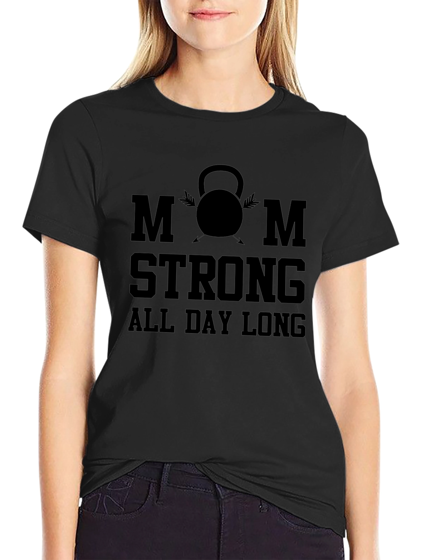 Mom Strong All Day Long Black T-Shirt