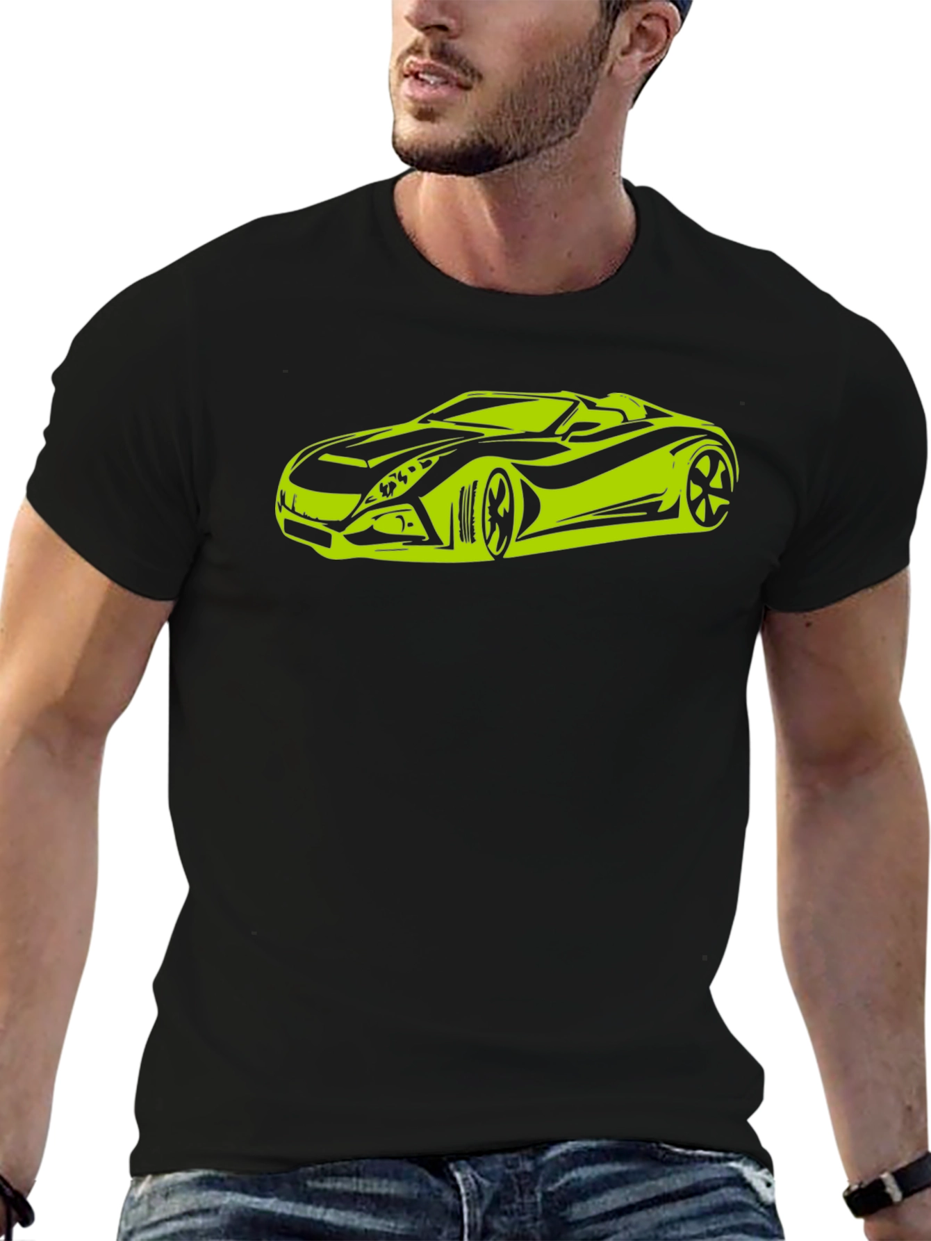 Sleek Car Graphic Tee - Black Cotton