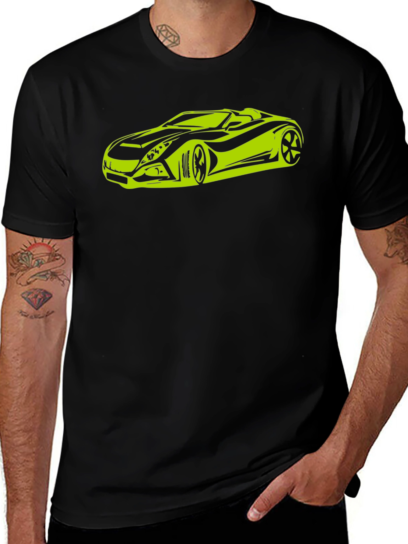 Sleek Car Graphic Tee - Black Cotton