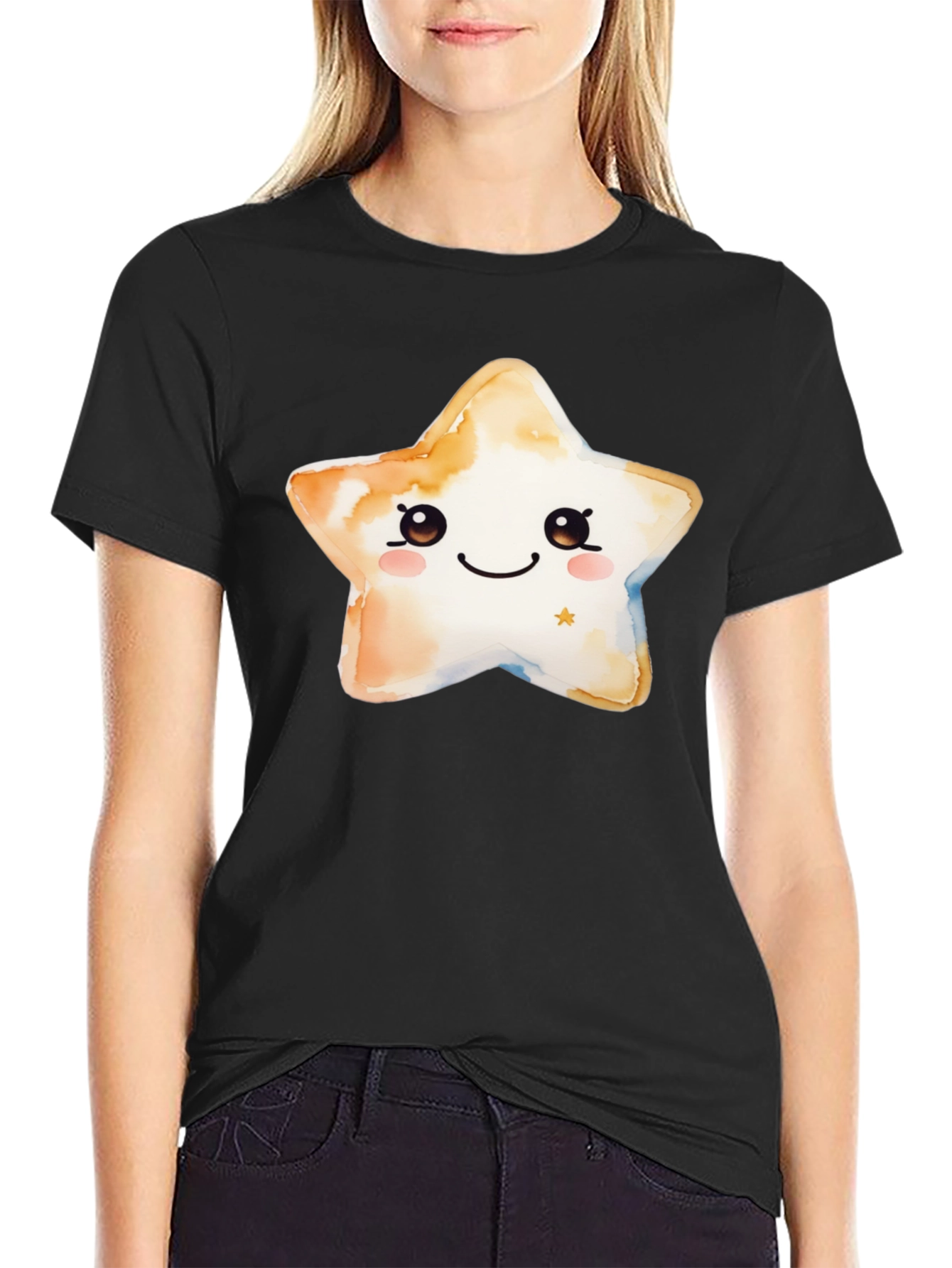 Cute Star Graphic T-Shirt - Black Cotton Tee