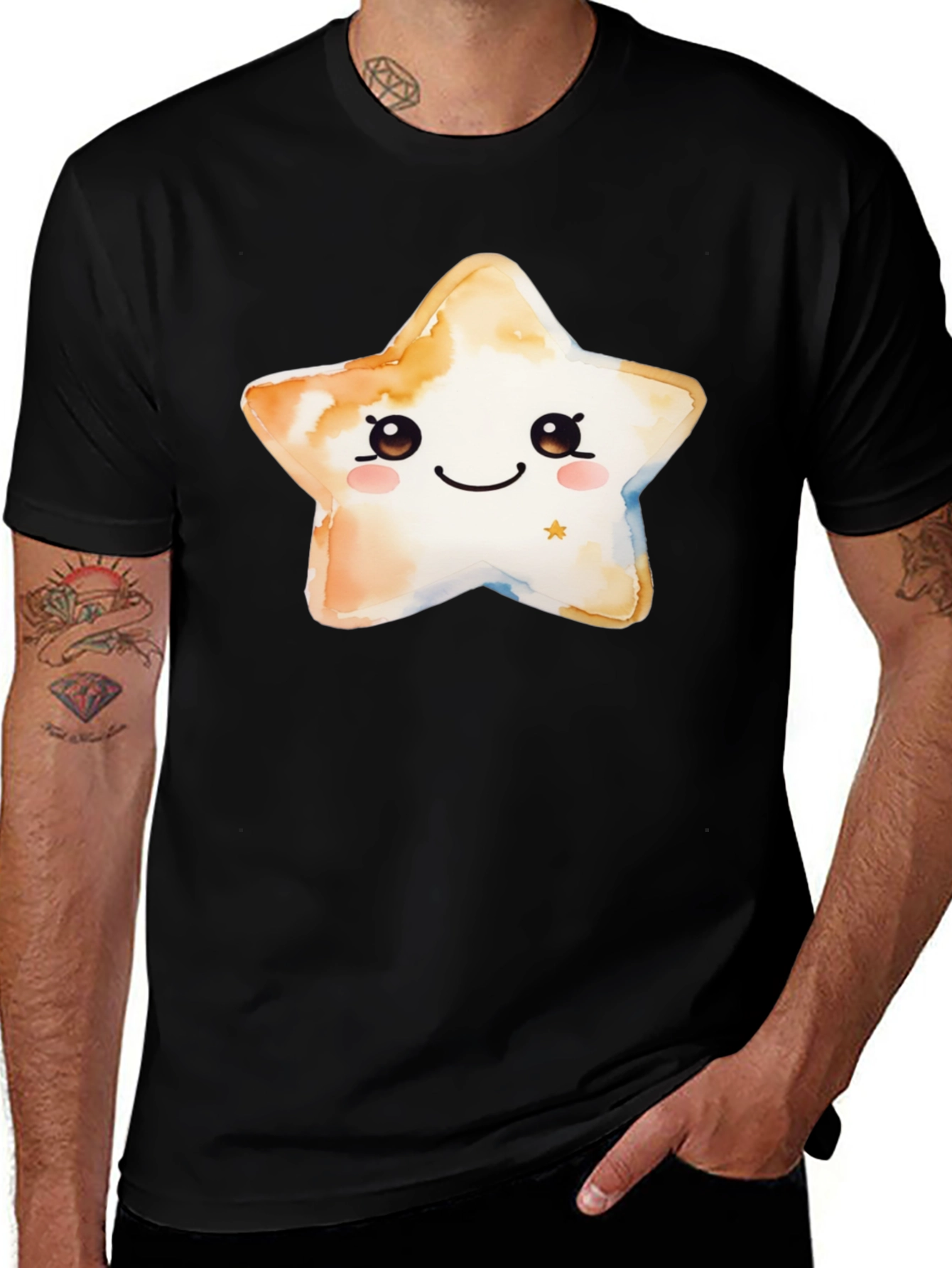 Cute Star Graphic T-Shirt - Black Cotton Tee