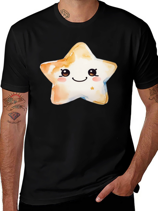 Cute Star Graphic T-Shirt - Black Cotton Tee