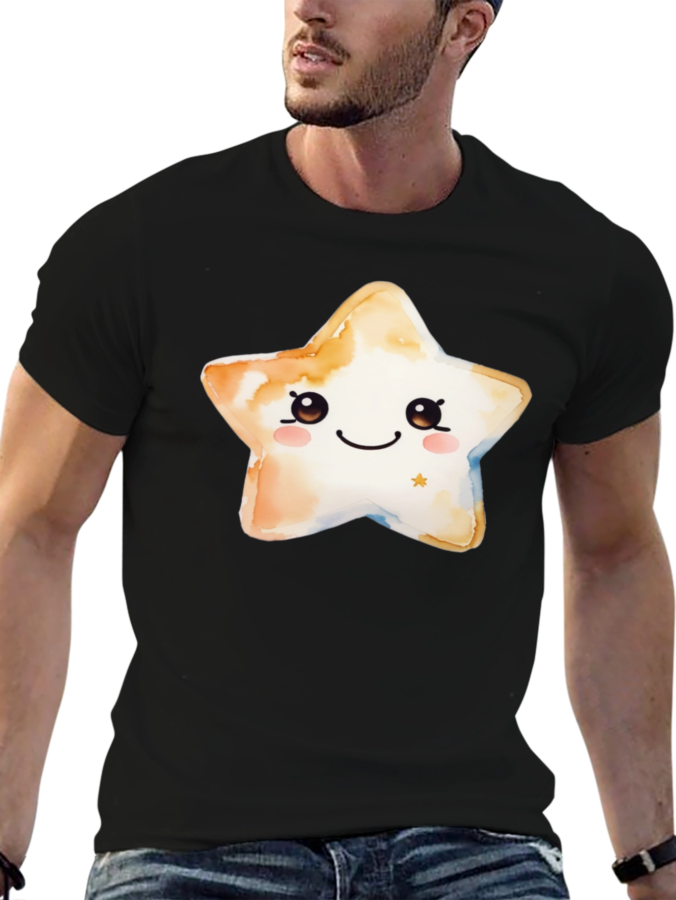 Cute Star Graphic T-Shirt - Black Cotton Tee
