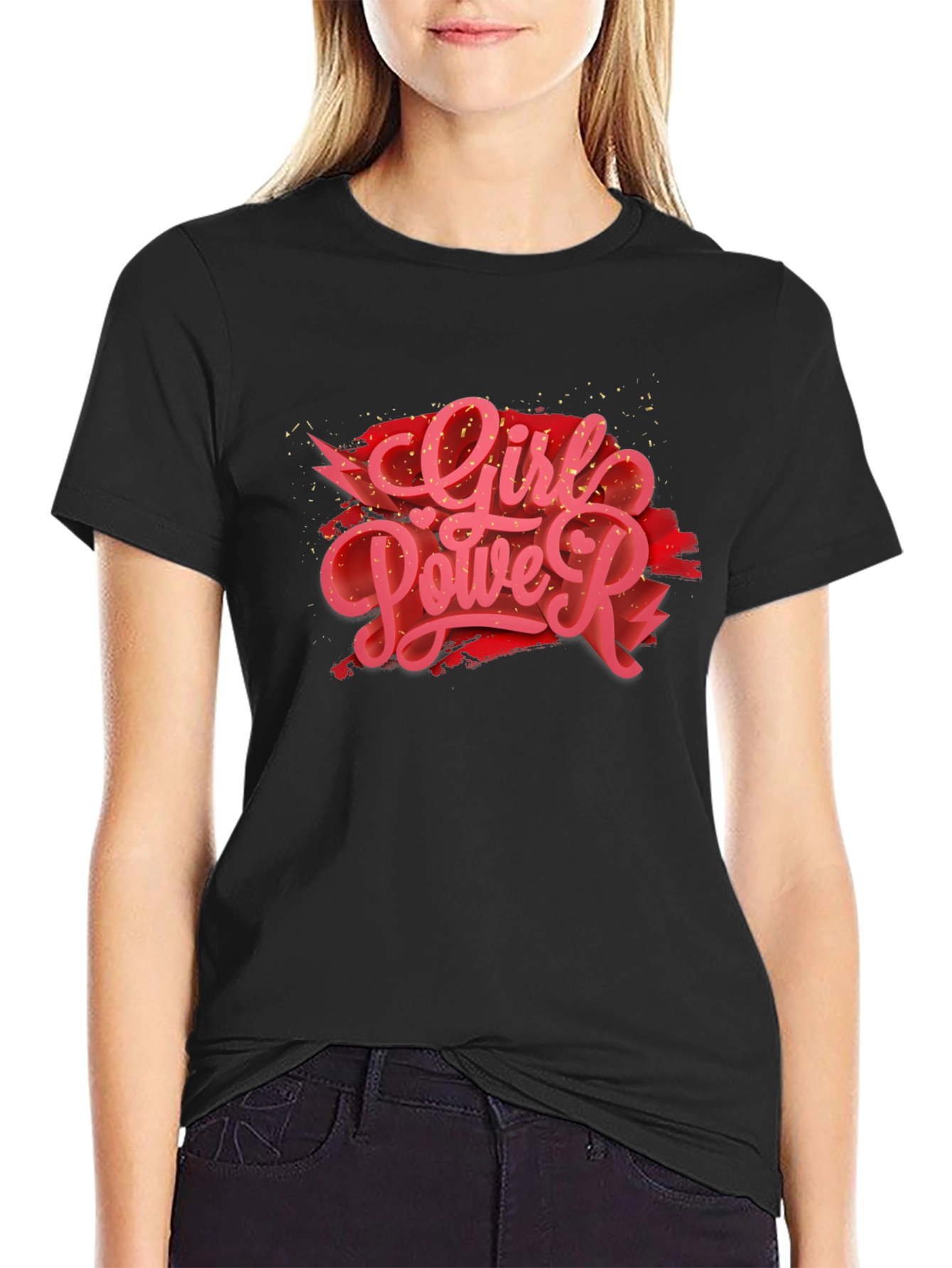 Girl Power Graphic Print Black T-Shirt