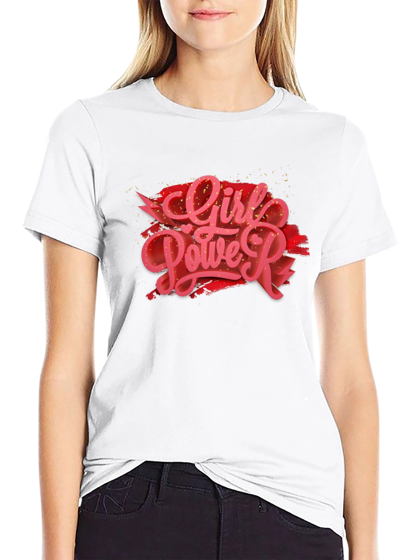 Girl Power Graphic Print Black T-Shirt