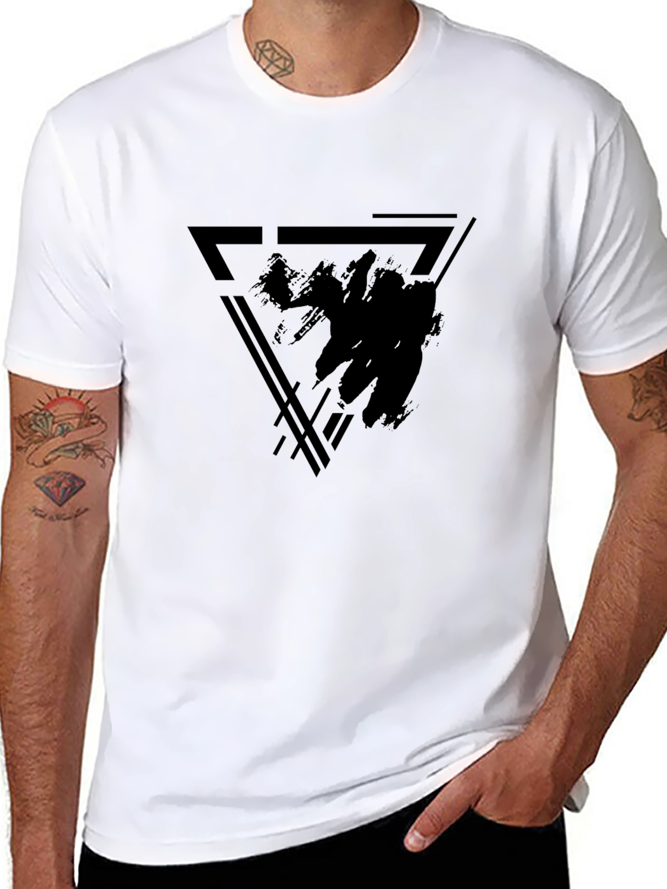 Modern Black Graphic Tee - Geometric Design T-Shirt