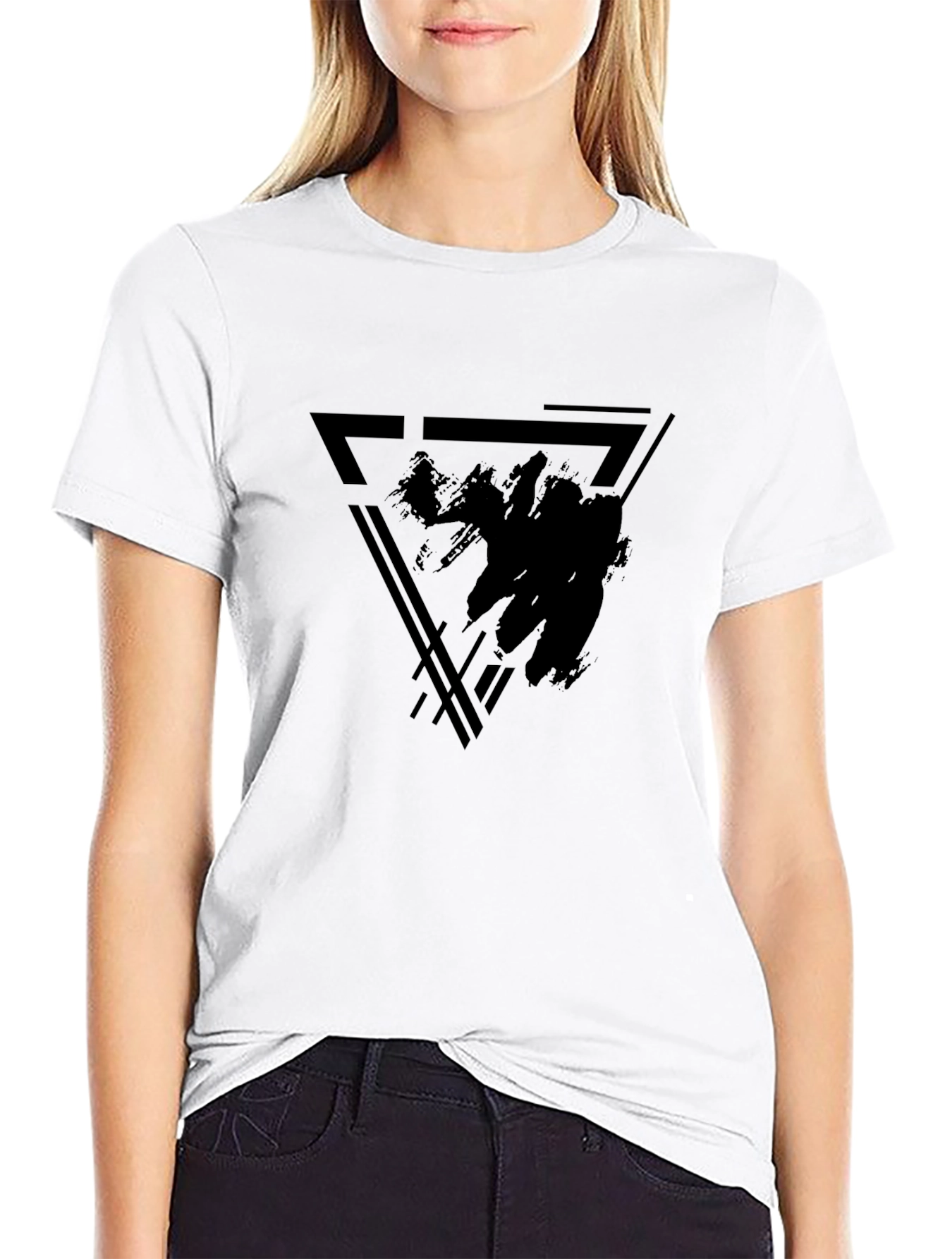 Modern Black Graphic Tee - Geometric Design T-Shirt