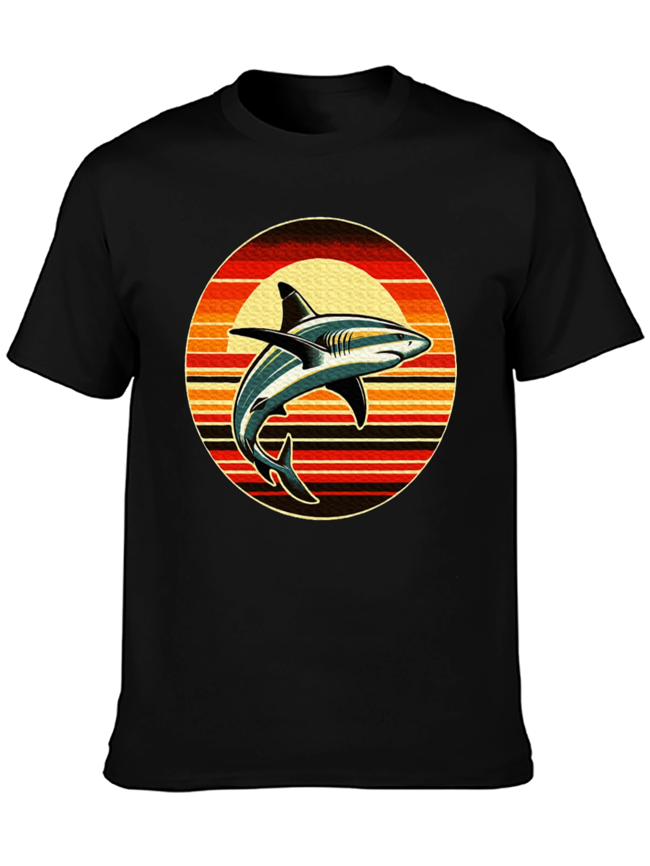 Retro Shark Sunset Graphic Tee - Black