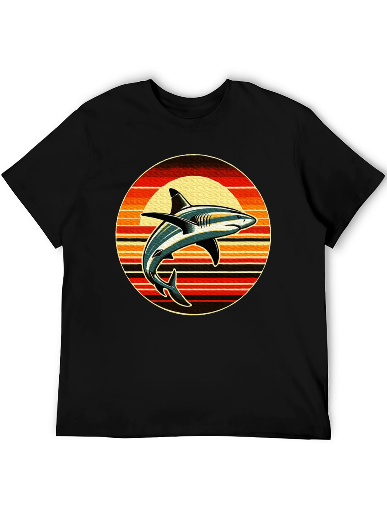 Retro Shark Sunset Graphic Tee - Black