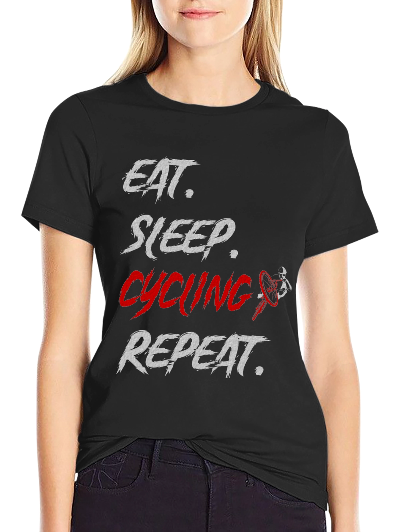 Eat Sleep Cycling Repeat Black T-Shirt