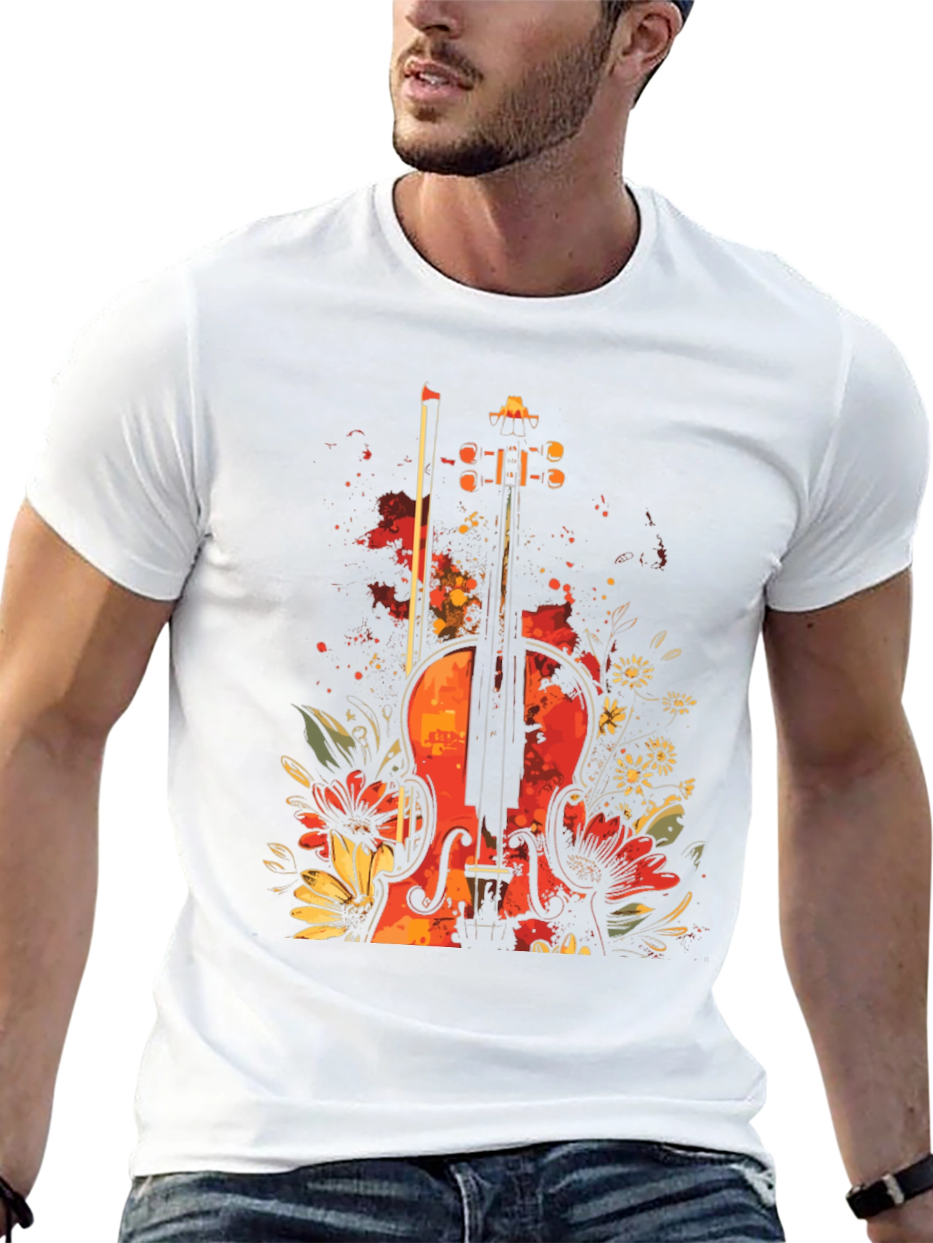 Floral Violin Graphic Tee - Black T-Shirt