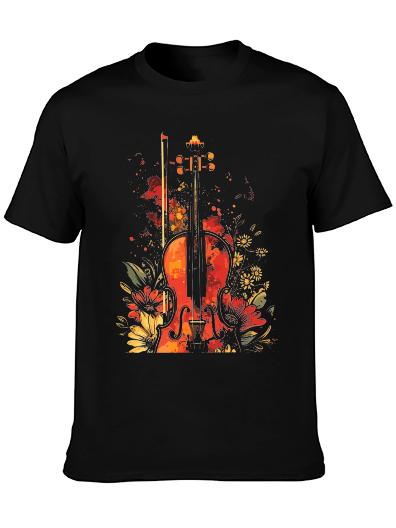 Floral Violin Graphic Tee - Black T-Shirt