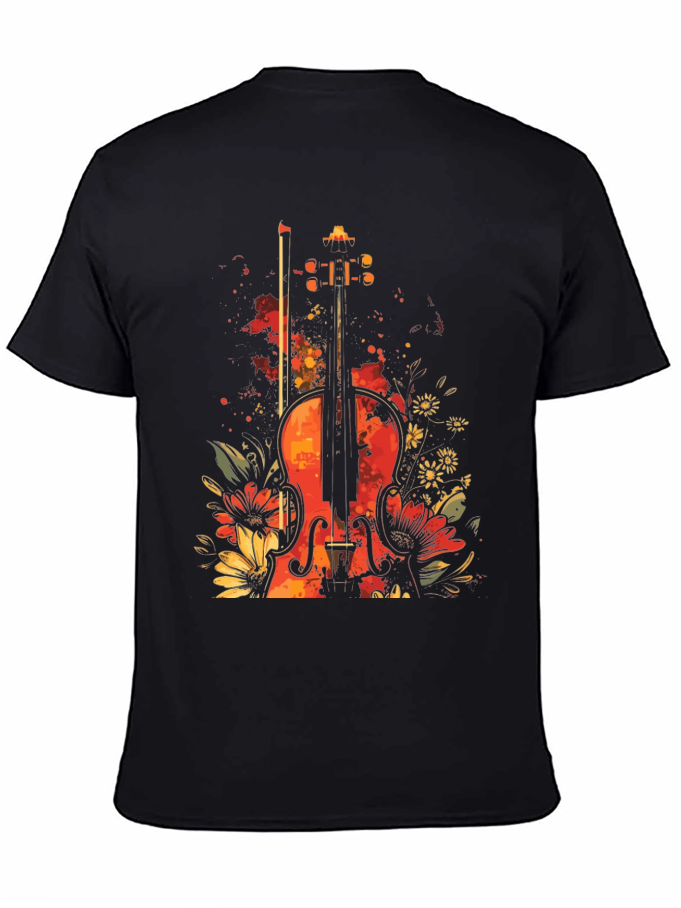 Floral Violin Graphic Tee - Black T-Shirt