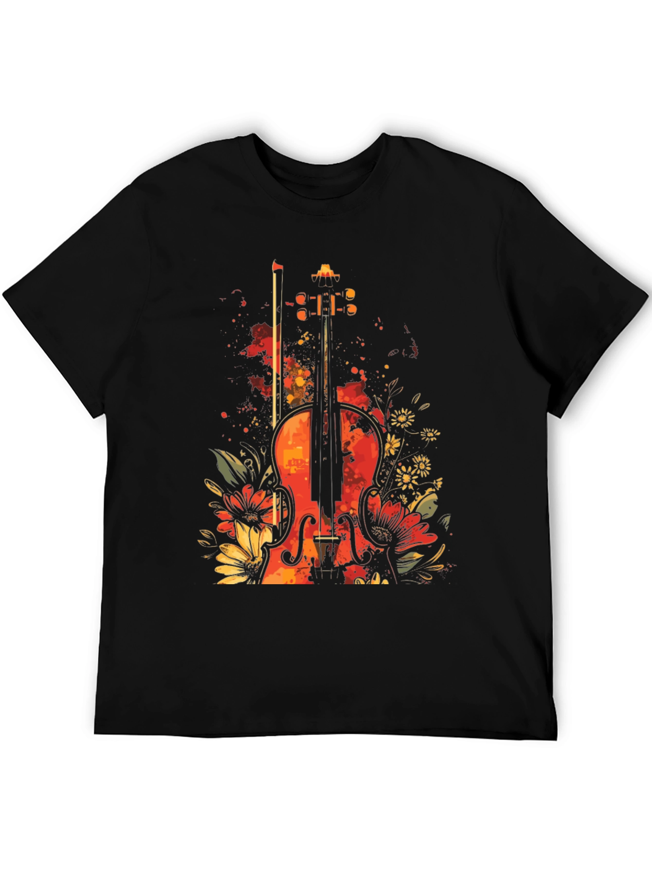 Floral Violin Graphic Tee - Black T-Shirt