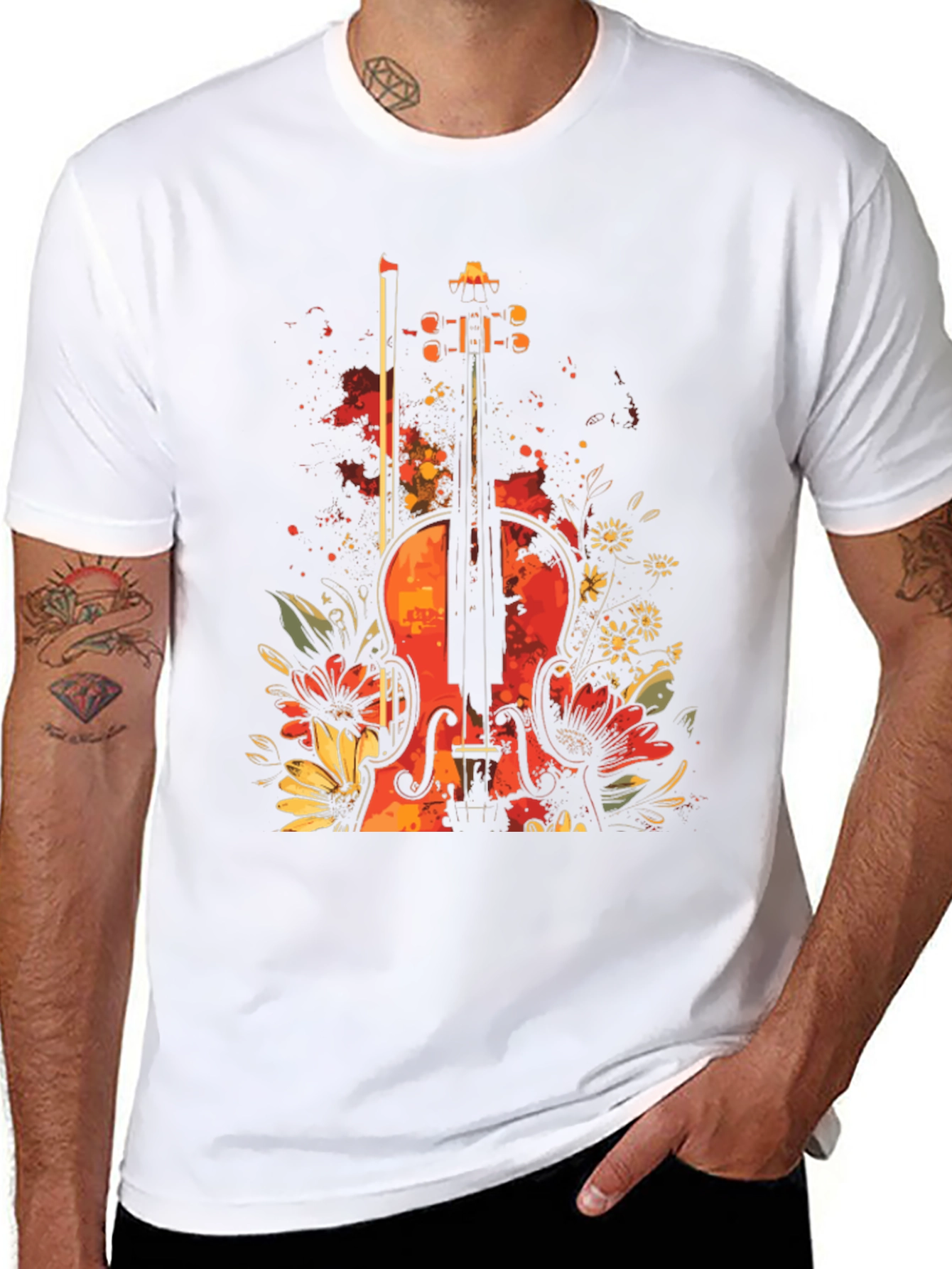 Floral Violin Graphic Tee - Black T-Shirt