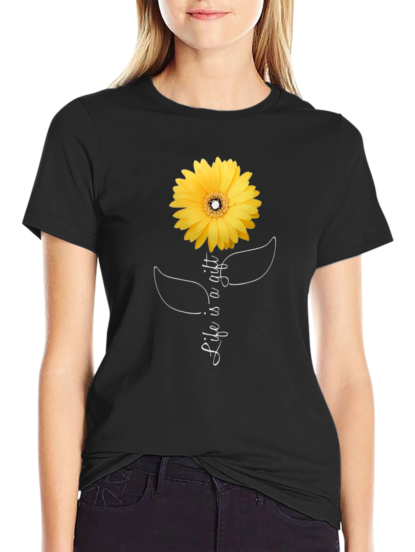 Life is a Gift Sunflower Black T-Shirt