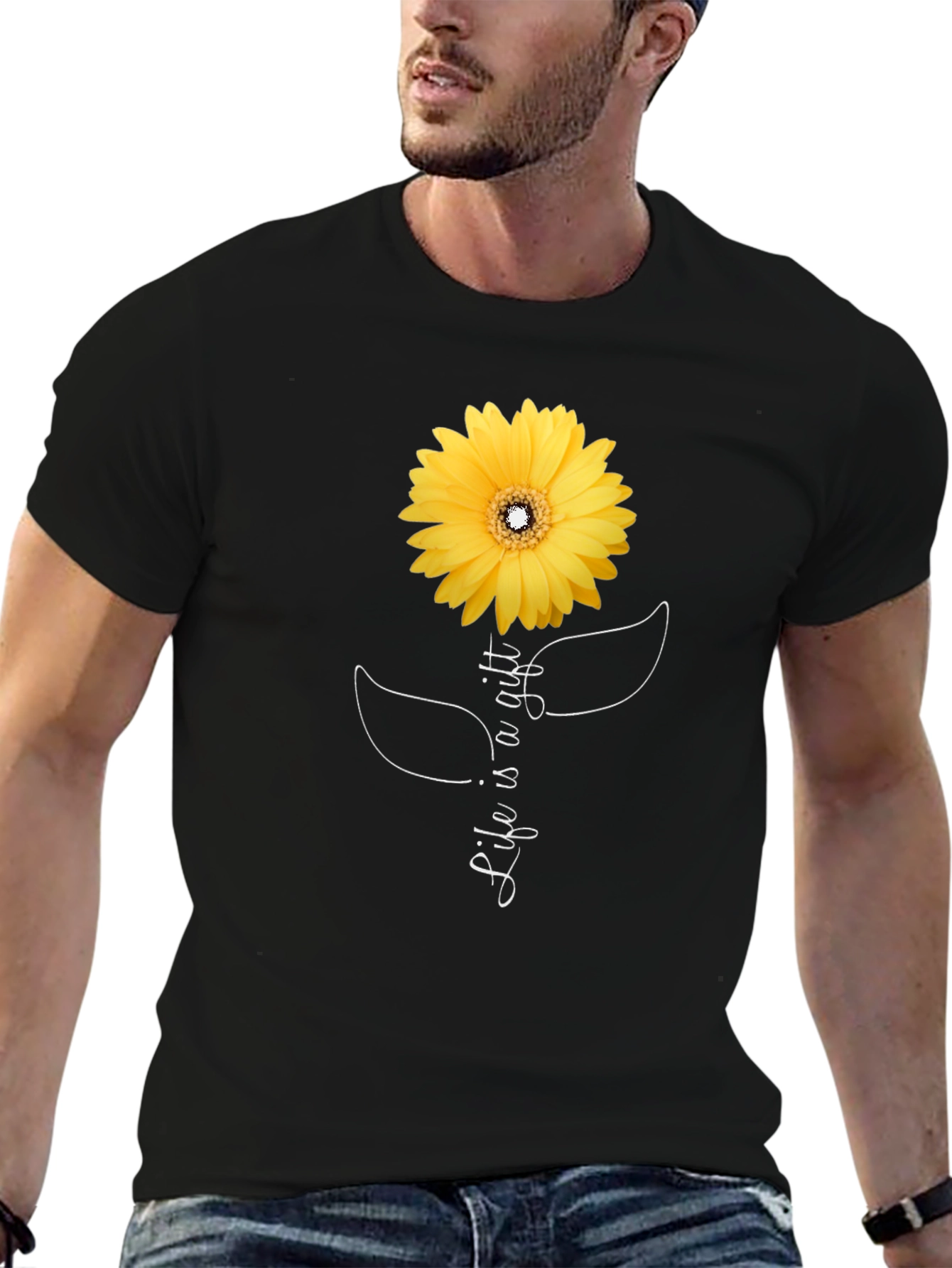 Life is a Gift Sunflower Black T-Shirt