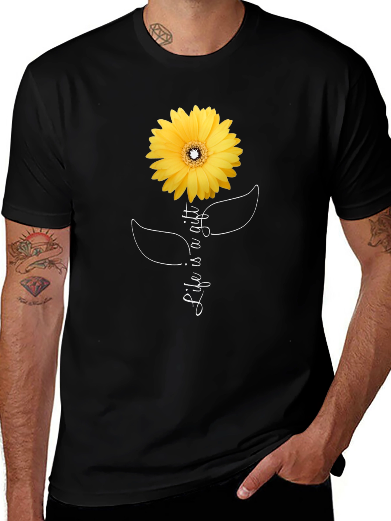 Life is a Gift Sunflower Black T-Shirt