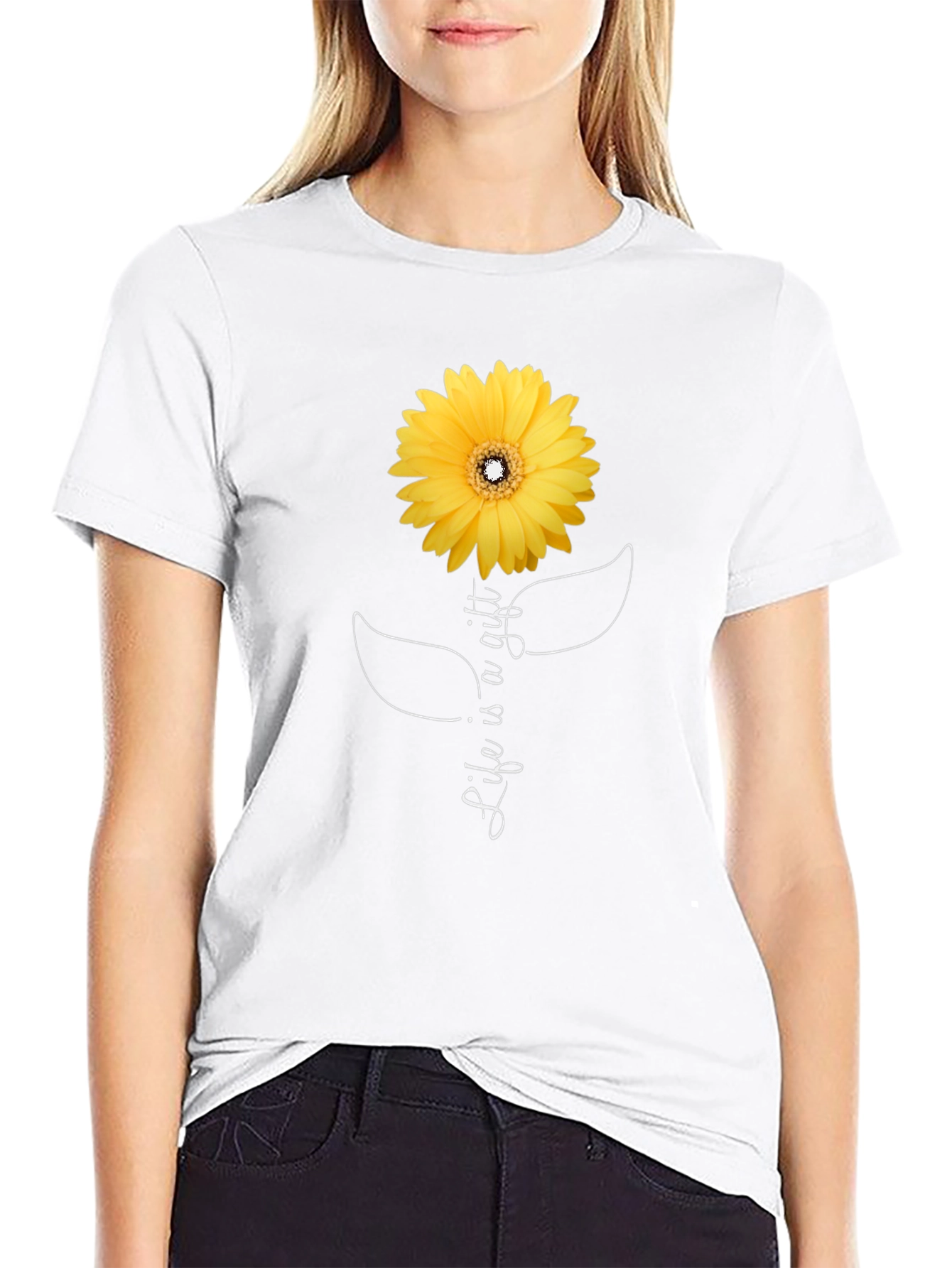 Life is a Gift Sunflower Black T-Shirt