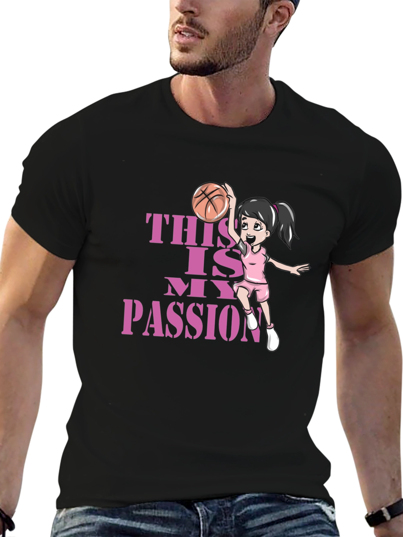 Basketball Passion T-Shirt - Black Graphic Tee