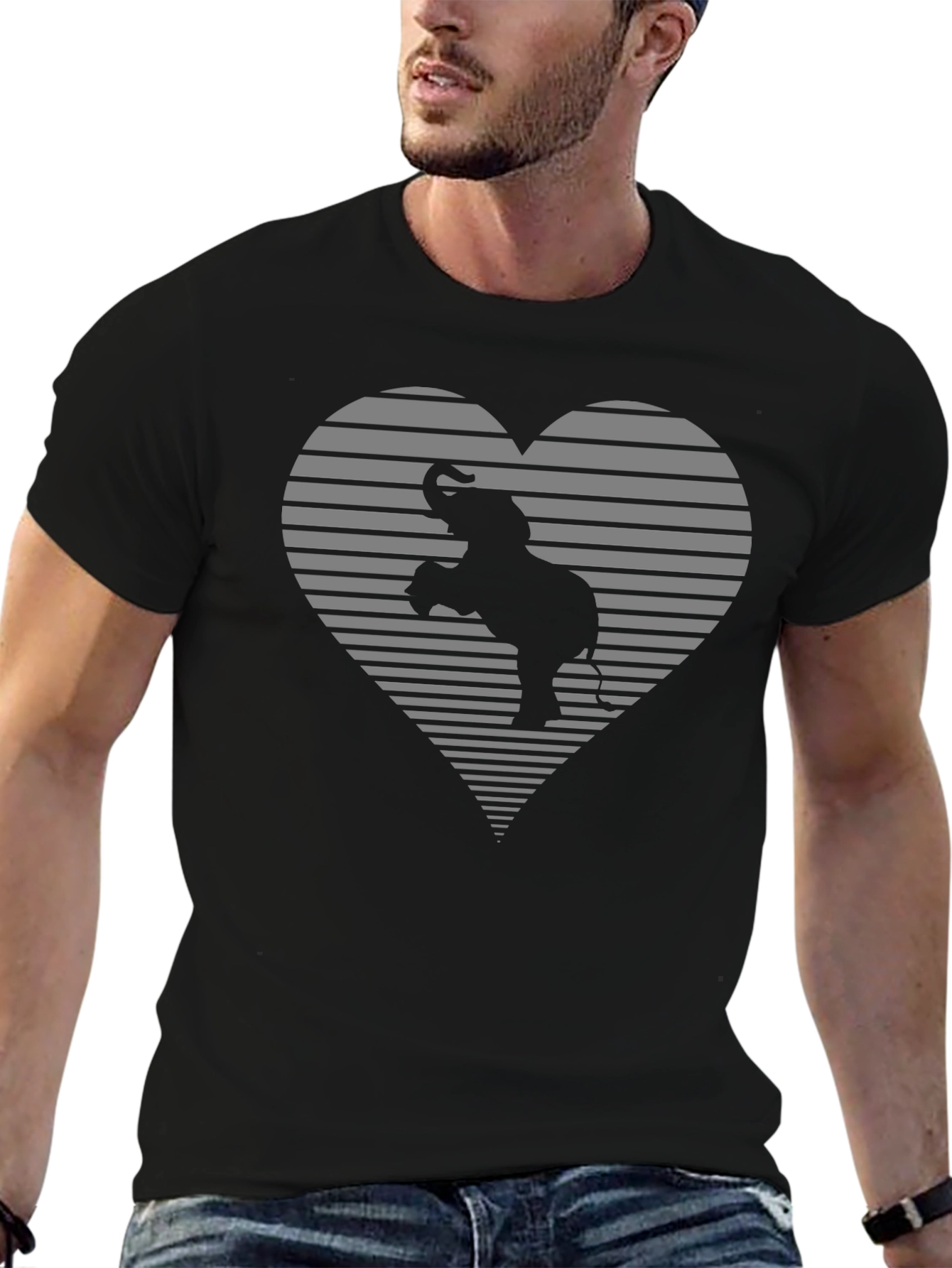 Elephant Heart Graphic Tee - Black Cotton Comfort