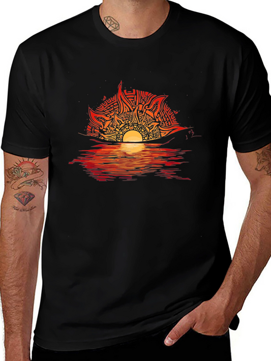 Sunset Graphic Tee - Unique Tribal Sun Design