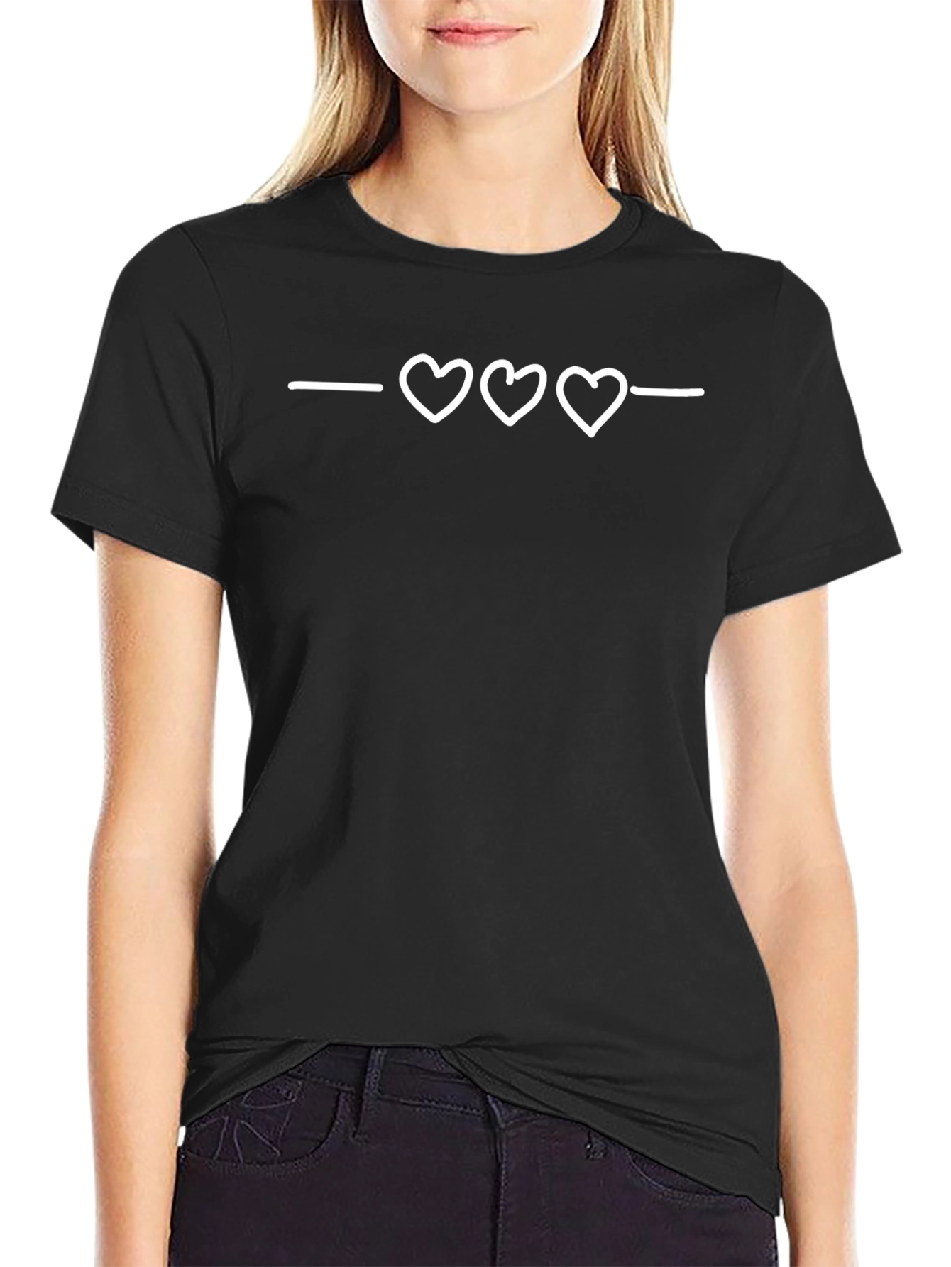 Black Tee with White Hearts Design