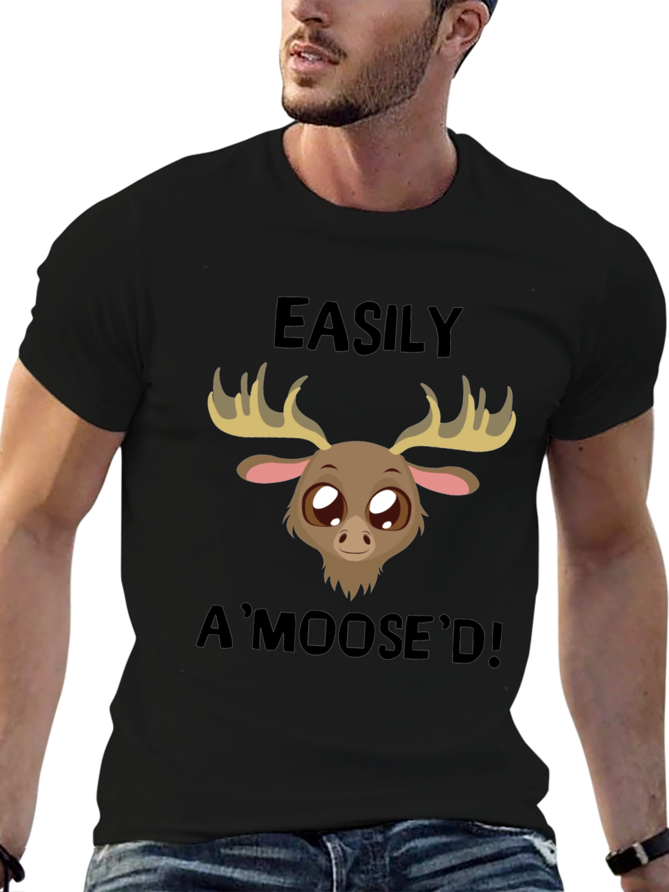 Easily AMoosed T-Shirt - Black Cute Cartoon Moose