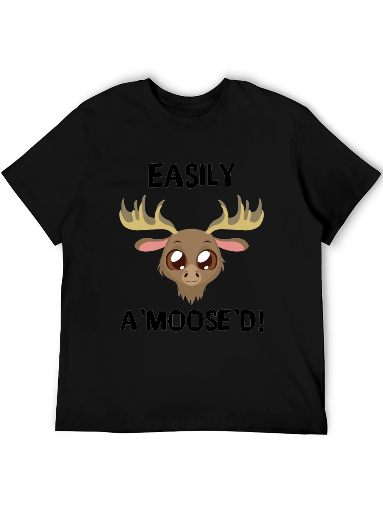 Easily AMoosed T-Shirt - Black Cute Cartoon Moose