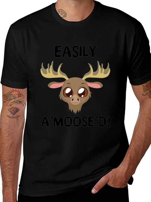Easily AMoosed T-Shirt - Black Cute Cartoon Moose