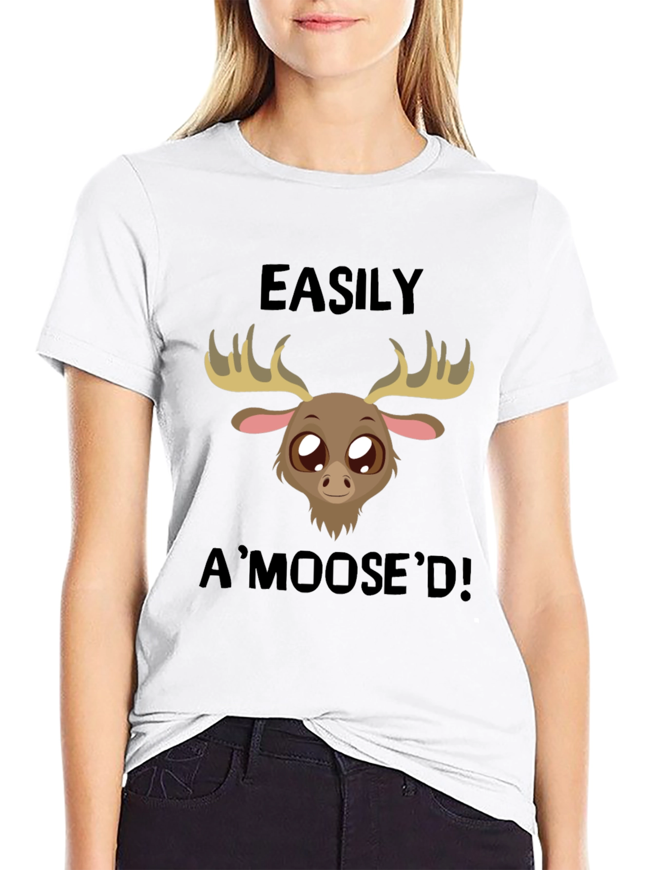 Easily AMoosed T-Shirt - Black Cute Cartoon Moose