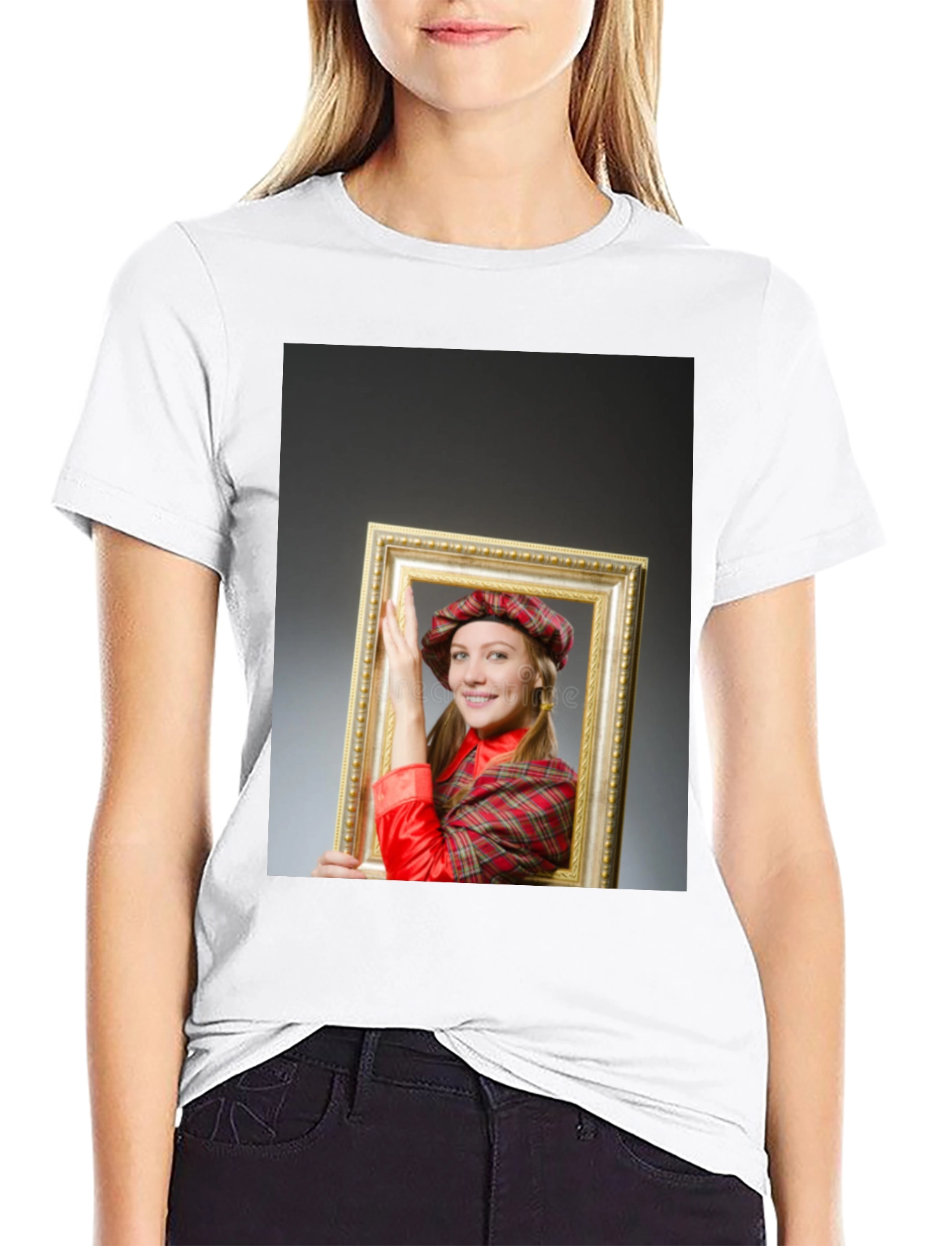 Funny Framed Woman Graphic Tee - Novelty T-Shirt