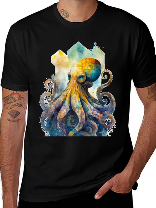Watercolor Octopus Graphic Tee - Unique Ocean Lover Shirt