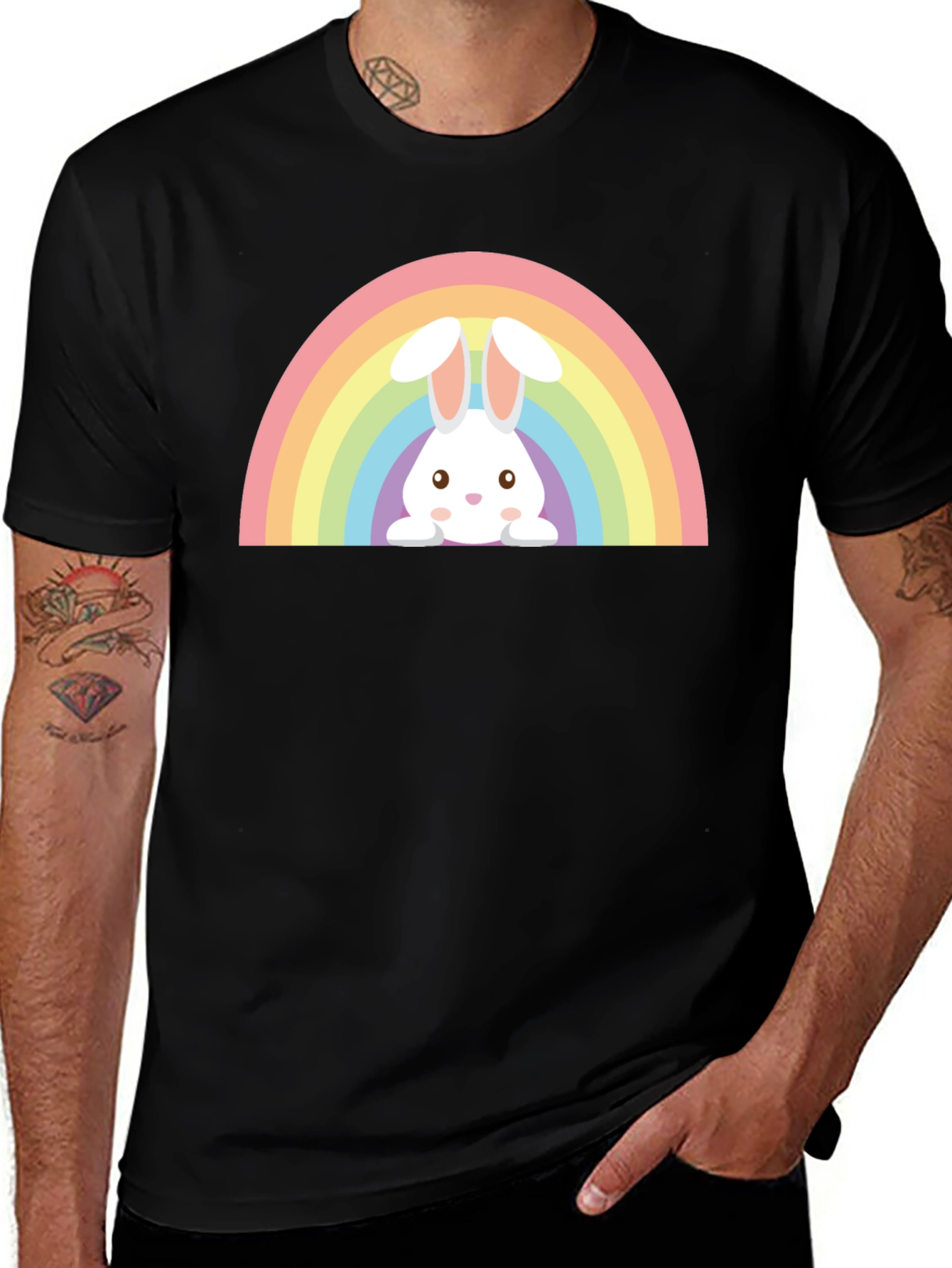 Rainbow Bunny Graphic Tee - Soft Cotton Casual Wear