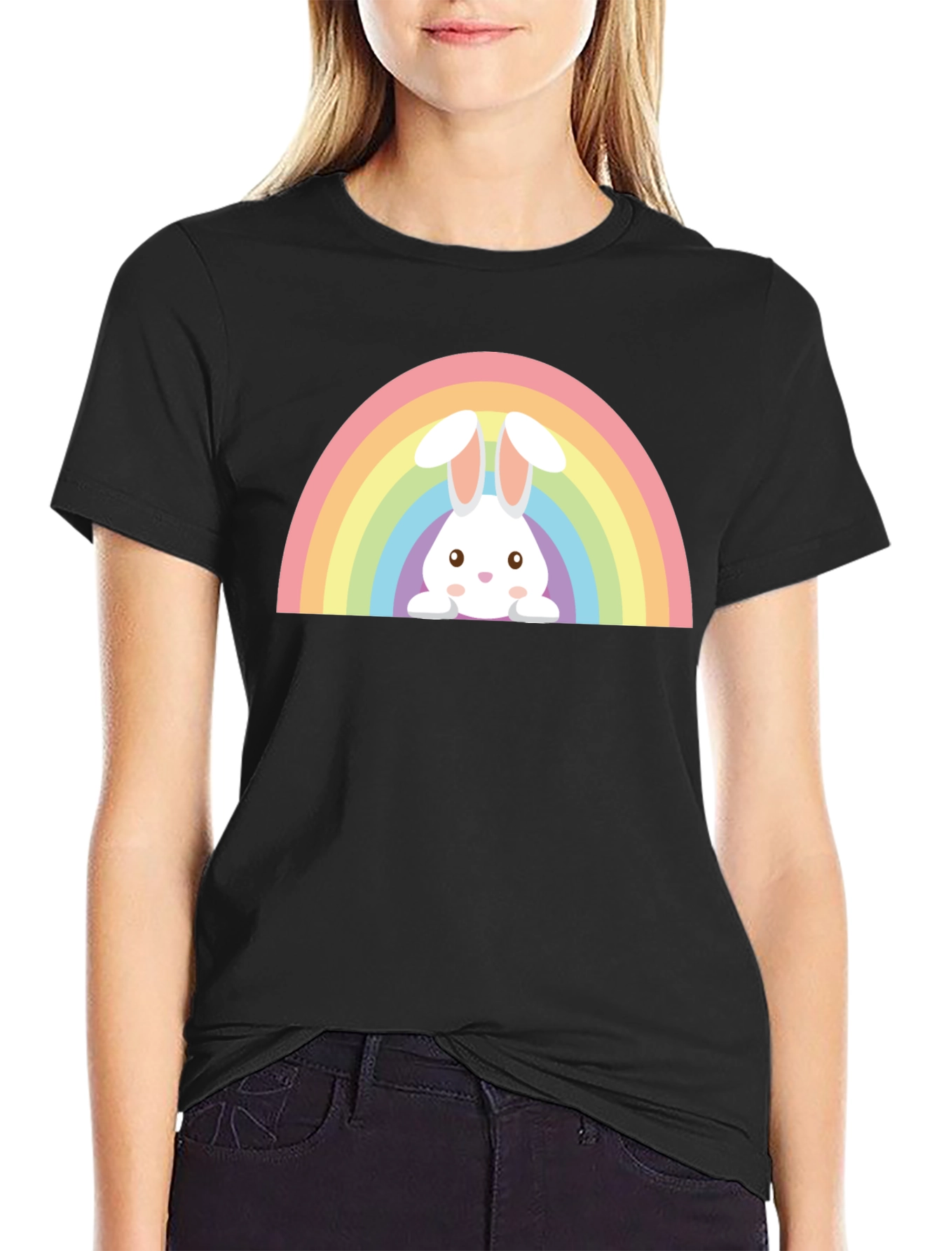 Rainbow Bunny Graphic Tee - Soft Cotton Casual Wear