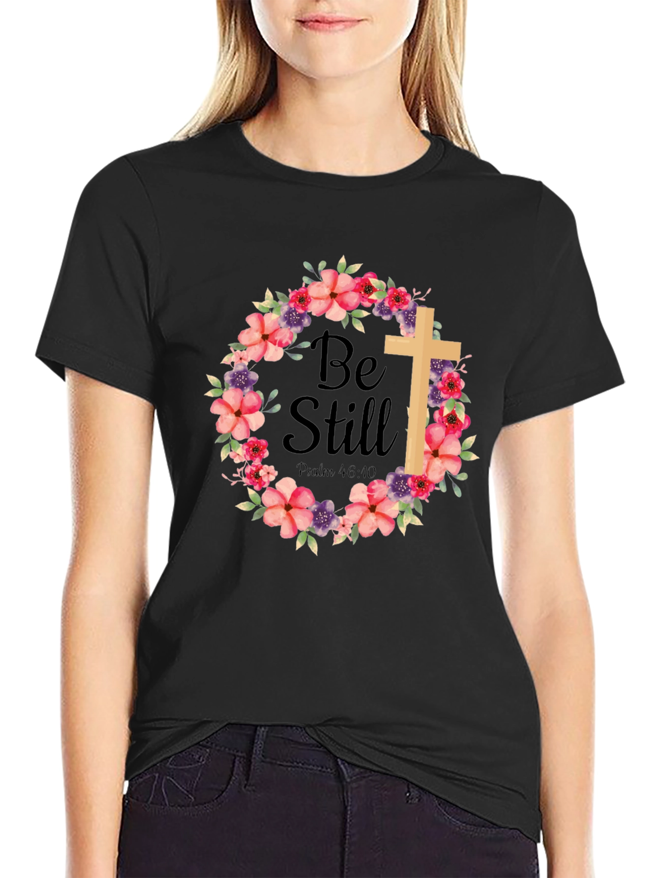 Be Still Floral Cross T-Shirt