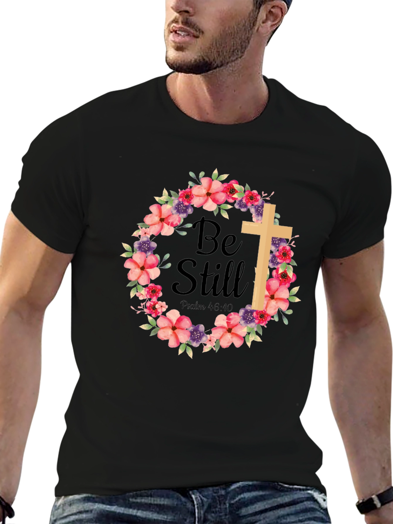 Be Still Floral Cross T-Shirt