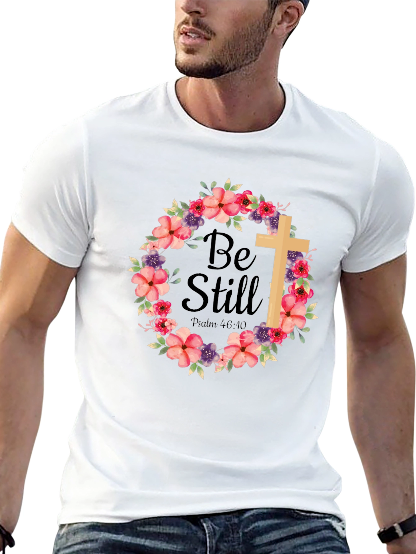 Be Still Floral Cross T-Shirt
