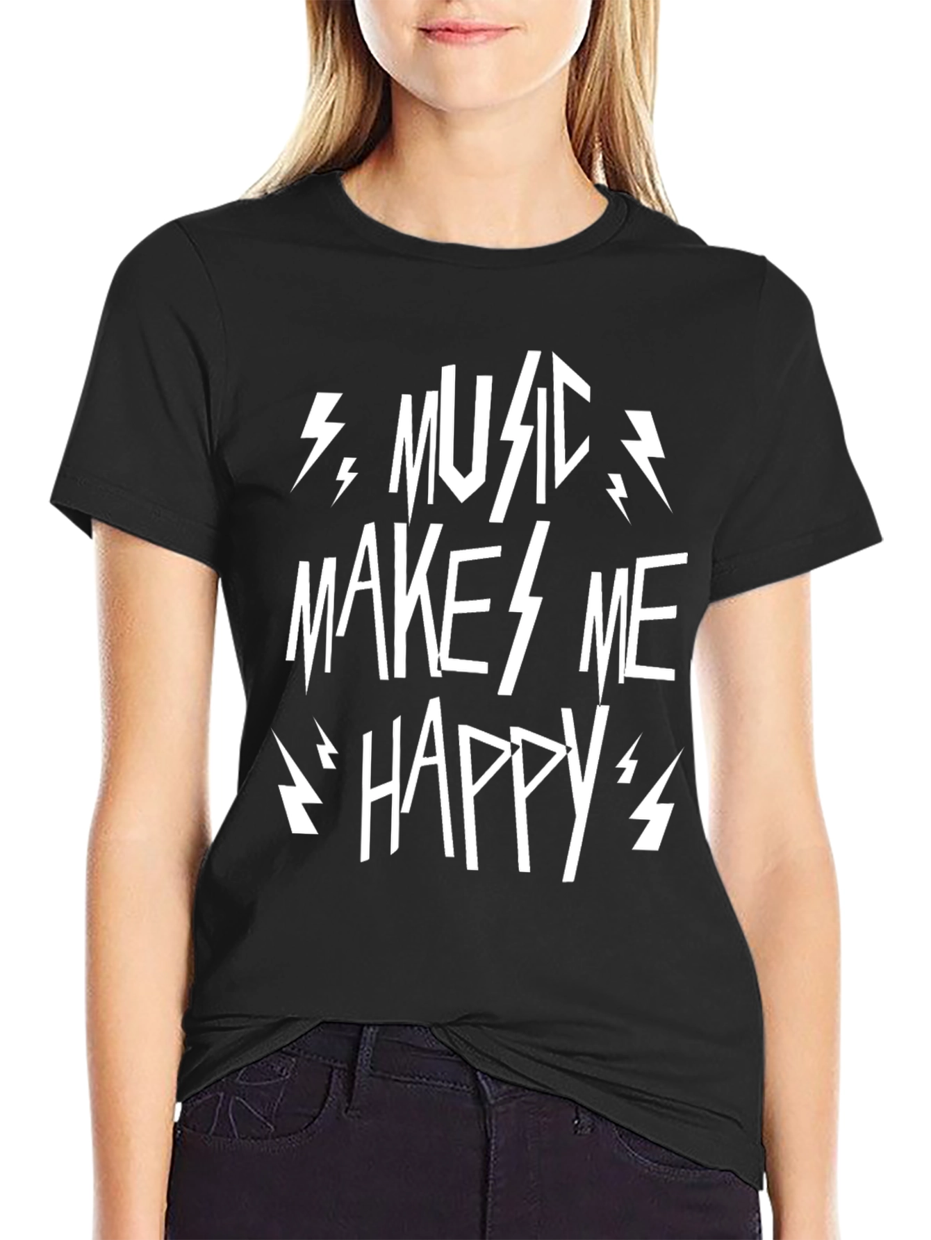 Music Makes Me Happy Black T-Shirt