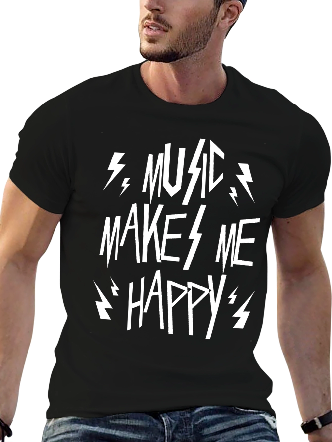 Music Makes Me Happy Black T-Shirt