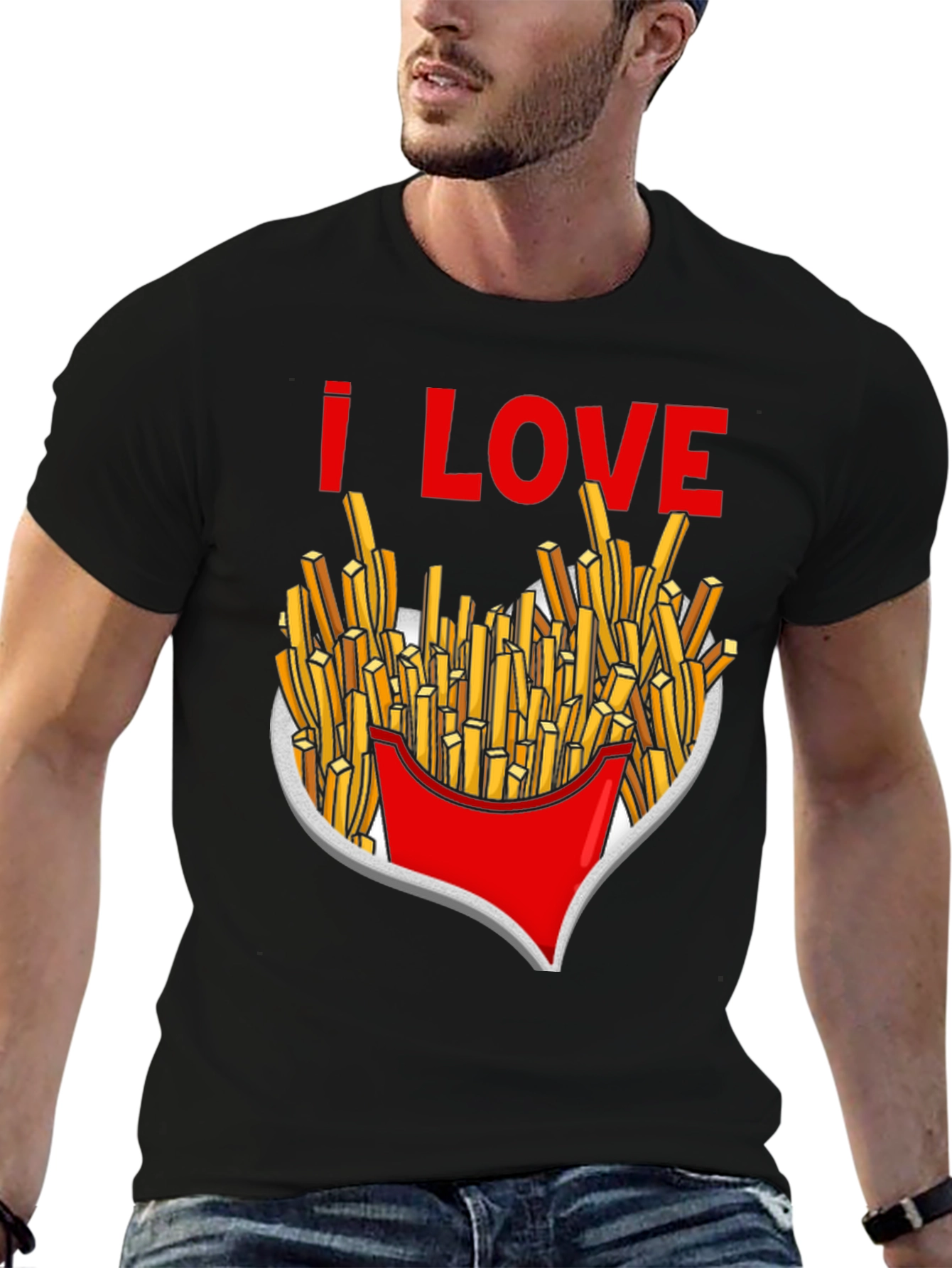 I Love French Fries T-Shirt Black Novelty Tee