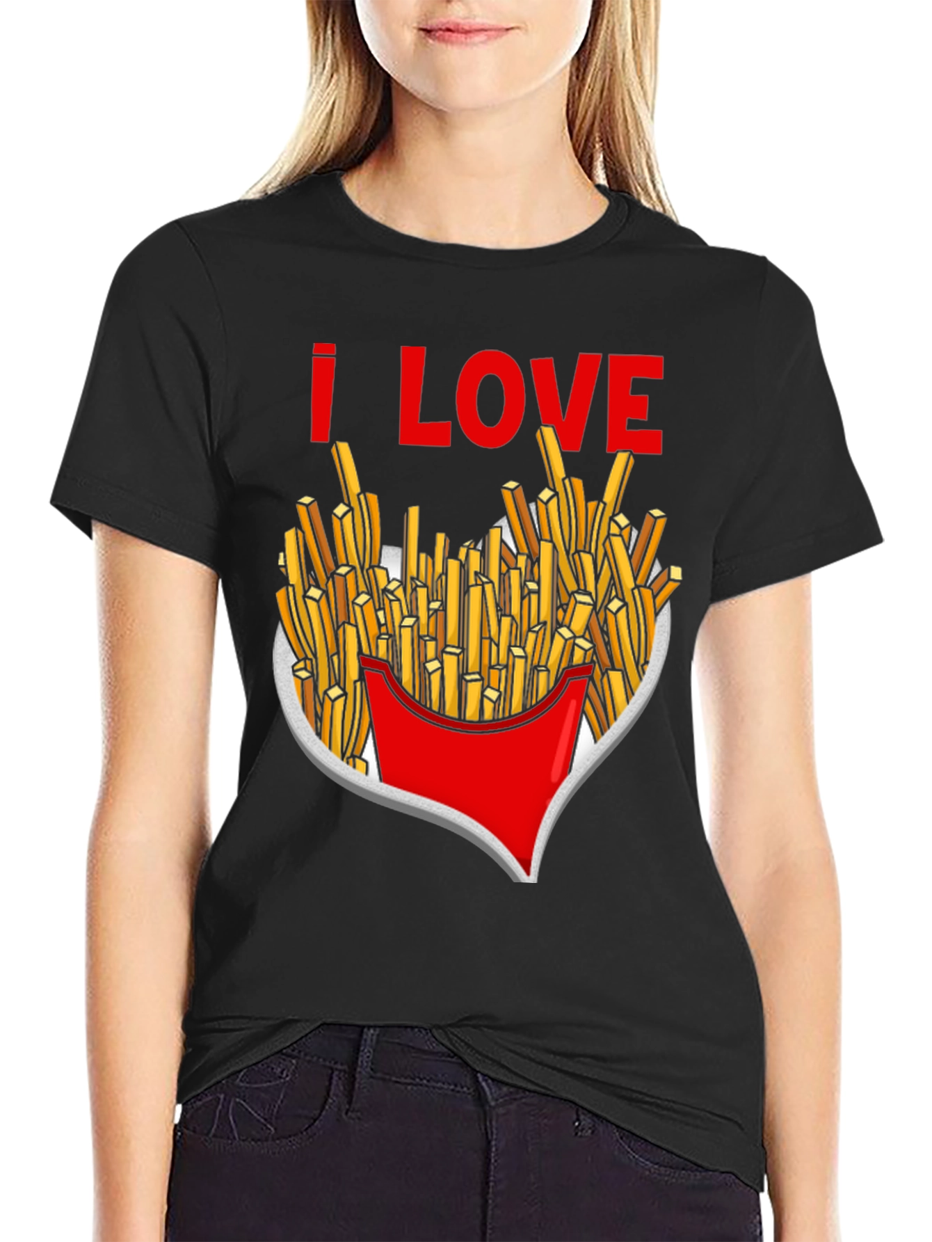 I Love French Fries T-Shirt Black Novelty Tee