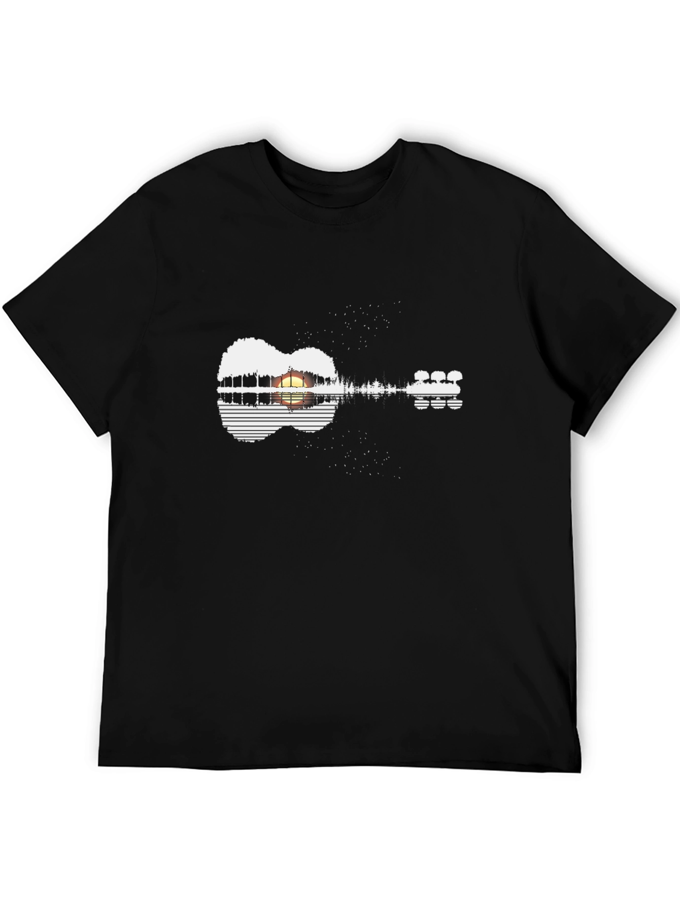Guitar Sunset Graphic Tee - Black Unisex Shirt